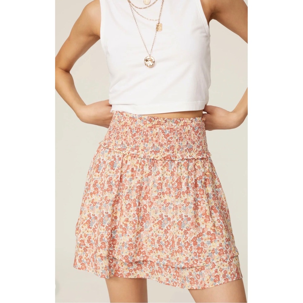 Rails Addison Skirt Womens Small Multi Wildflower Smocked Floral Tiered Mini
